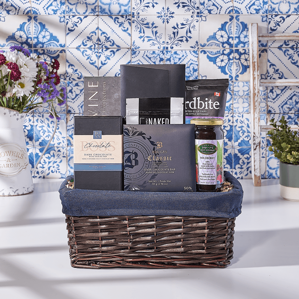 Bold In Blue Kosher Gift Basket, kosher gift, kosher, chocolate gift, chocolate, USA delivery