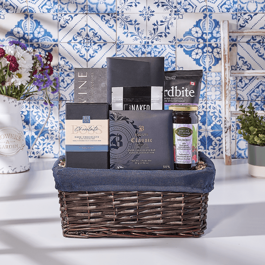 Bold In Blue Kosher Gift Basket, kosher gift, kosher, chocolate gift, chocolate, USA delivery