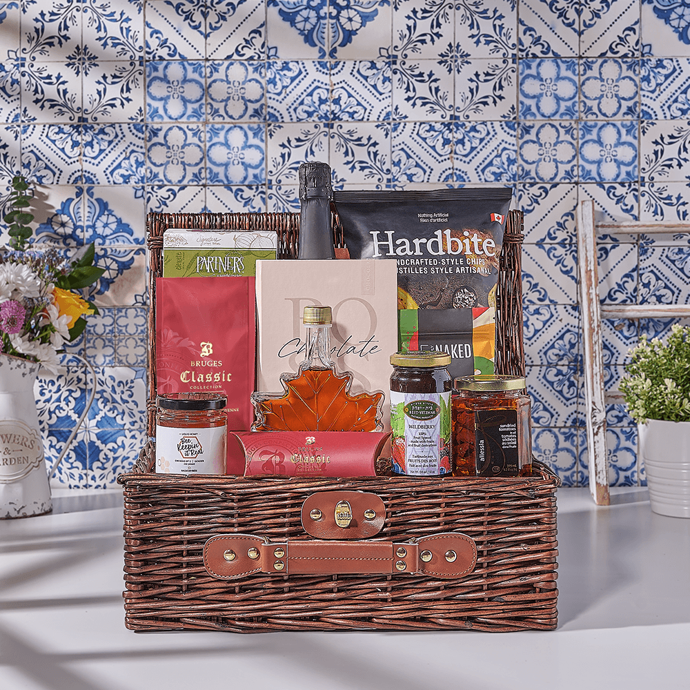 Champagne & Treats Basket, kosher gift, kosher, champagne gift, champagne, sparkling wine gift, sparkling wine, coffee gift, coffee, USA delivery