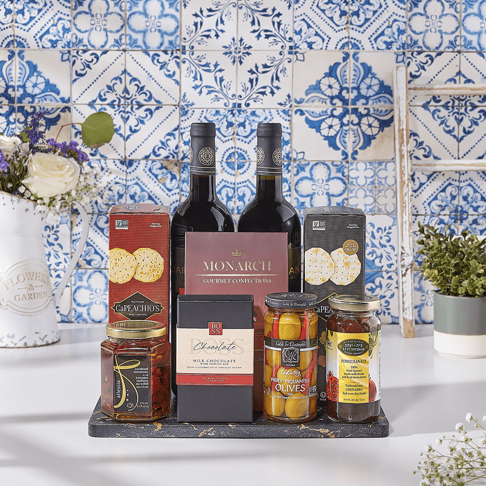 Chic Retreat Wine Gift Basket, kosher wine gift, kosher wine, kosher gift, kosher, wine gift, wine, chocolate gift, chocolate, USA delivery
