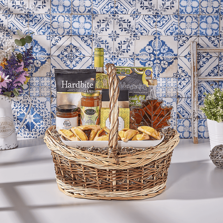 Classic Mishloach Manot, kosher wine gift, kosher wine, kosher gift, kosher, wine gift, wine, cookie gift, cookie, USA delivery