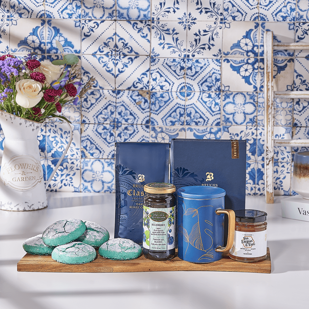 Coffee &amp; Hanukkah Cookies Gift Basket, coffee gift, coffee, cookie gift, cookie, kosher gift, kosher, USA delivery