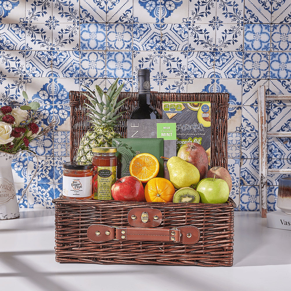 Come One Come All Gift Basket, kosher wine gift, kosher wine, kosher gift, kosher, wine gift, wine, fruit gift, fruit, USA delivery