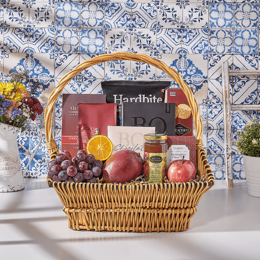 Festive Kosher Apple Gift Basket, kosher gift, kosher, fruit gift, fruit, USA delivery