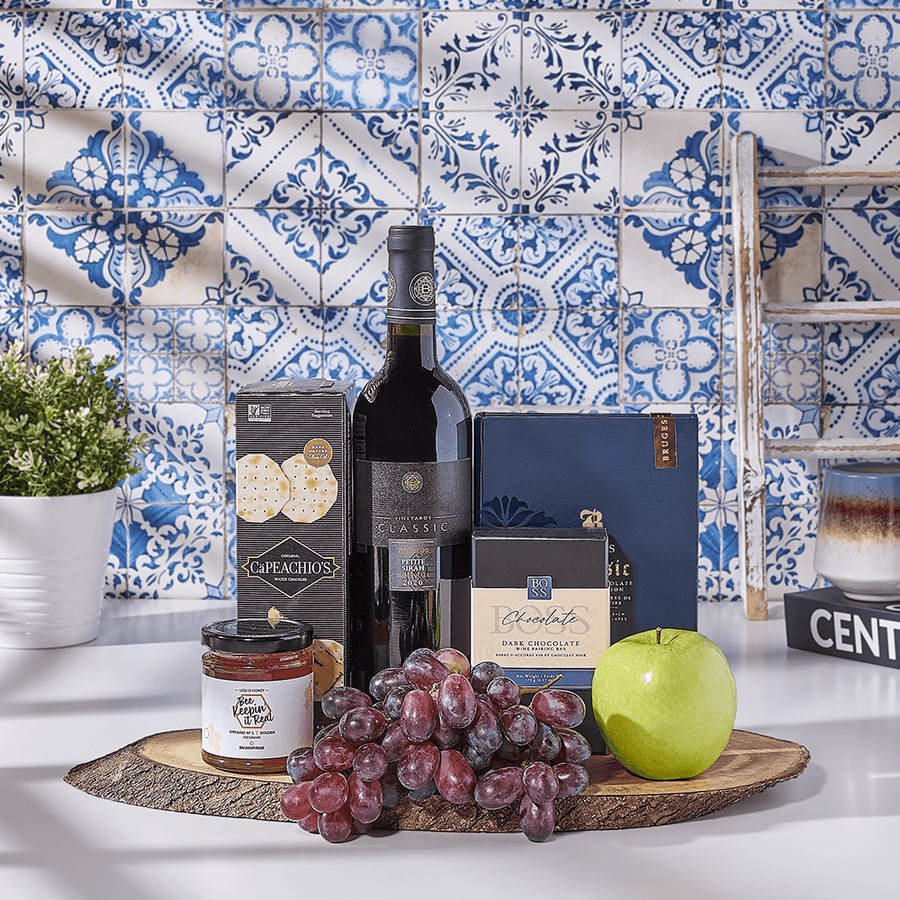 Gourmet Chocolates & Wine Gift Basket, wine gift, wine, kosher wine gift, kosher wine, kosher gift, kosher, USA delivery