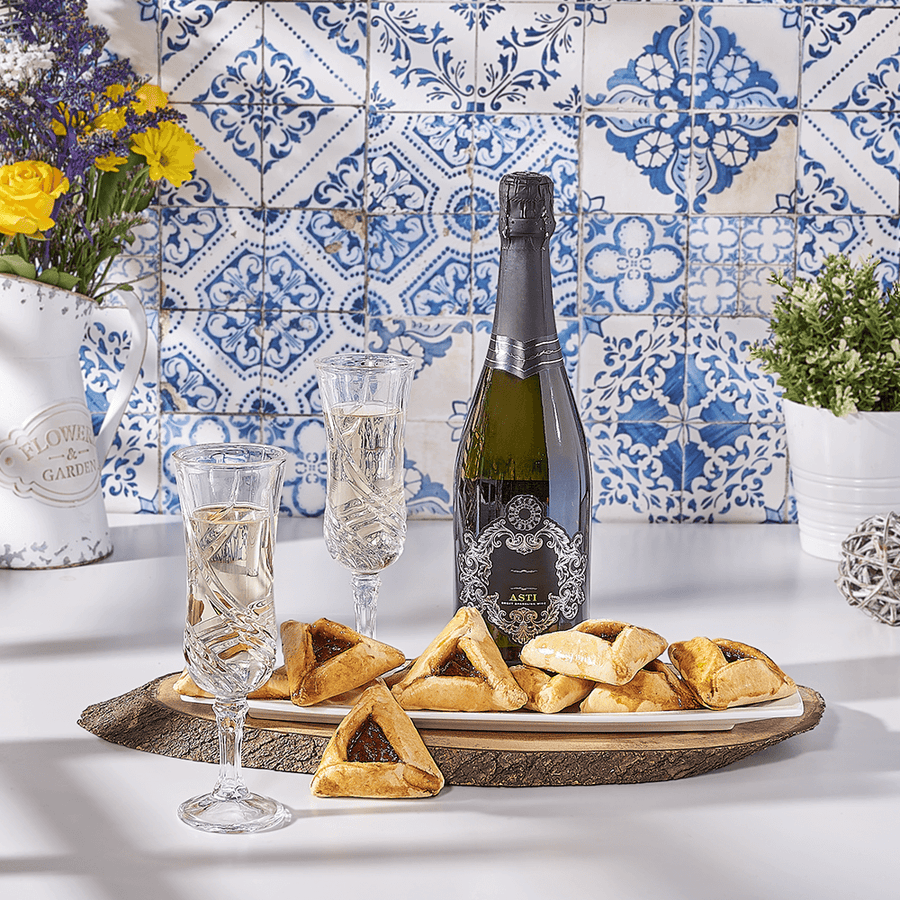 Hamantaschen Cookies & Champagne Gift Basket, kosher gift, kosher, champagne gift, champagne, sparkling wine gift, sparkling wine, hamantaschen gift, hamantaschen, USA delivery