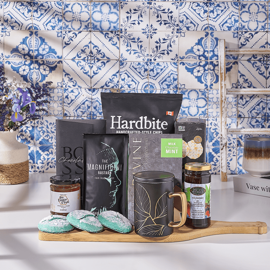 Hanukkah Coffee & Snacks Gift Basket, kosher gift, kosher, coffee gift, coffee, chocolate gift, chocolate, USA delivery