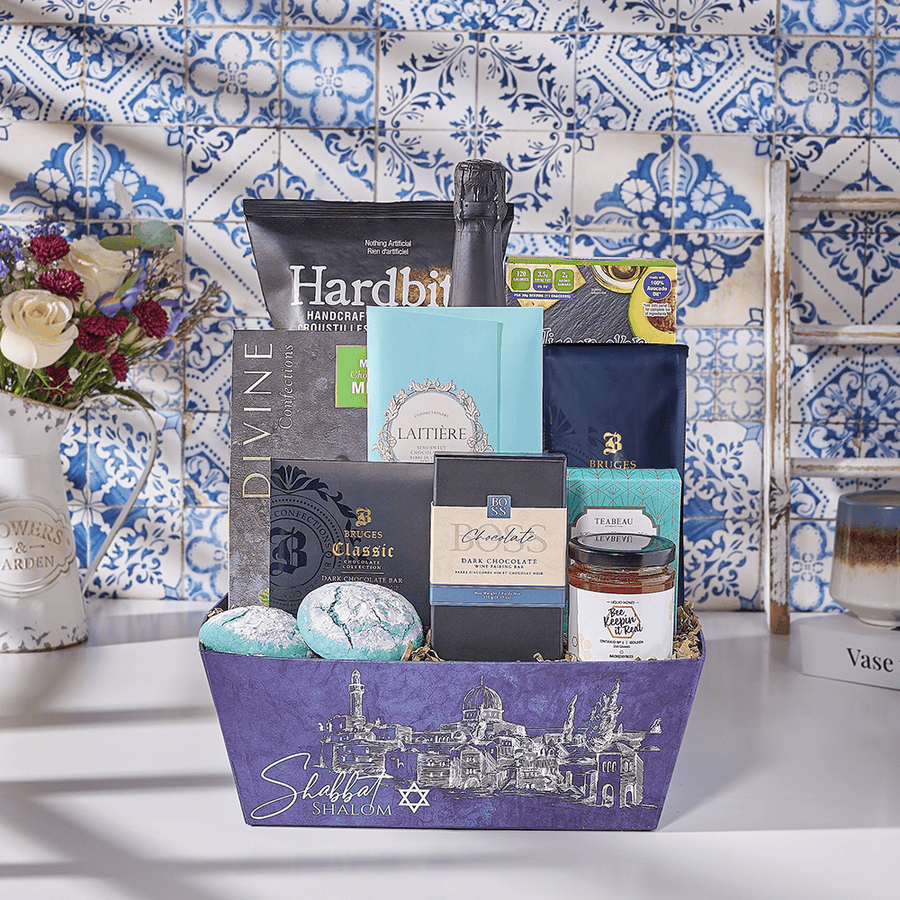 Hanukkah Cookie Celebration Basket, kosher gift, kosher, sparkling wine gift, sparkling wine, champagne gift, champagne, cookie gift, cookie, USA delivery