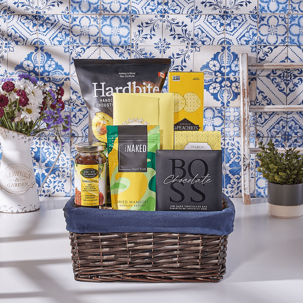 Happy Hanukkah Snacking Basket, chocolate gift, chocolate, kosher gift, kosher, USA delivery
