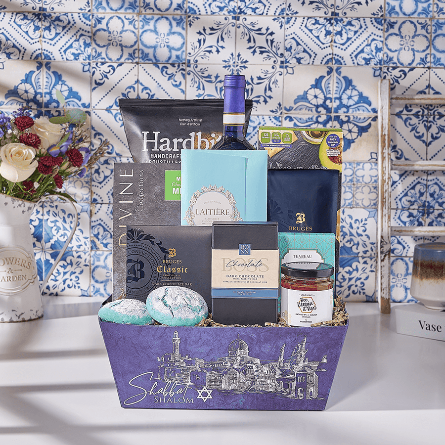 Happy Hanukkah Wine & Refreshment Gift, kosher gift, kosher, wine gift, wine, cookie gift, cookie, USA delivery