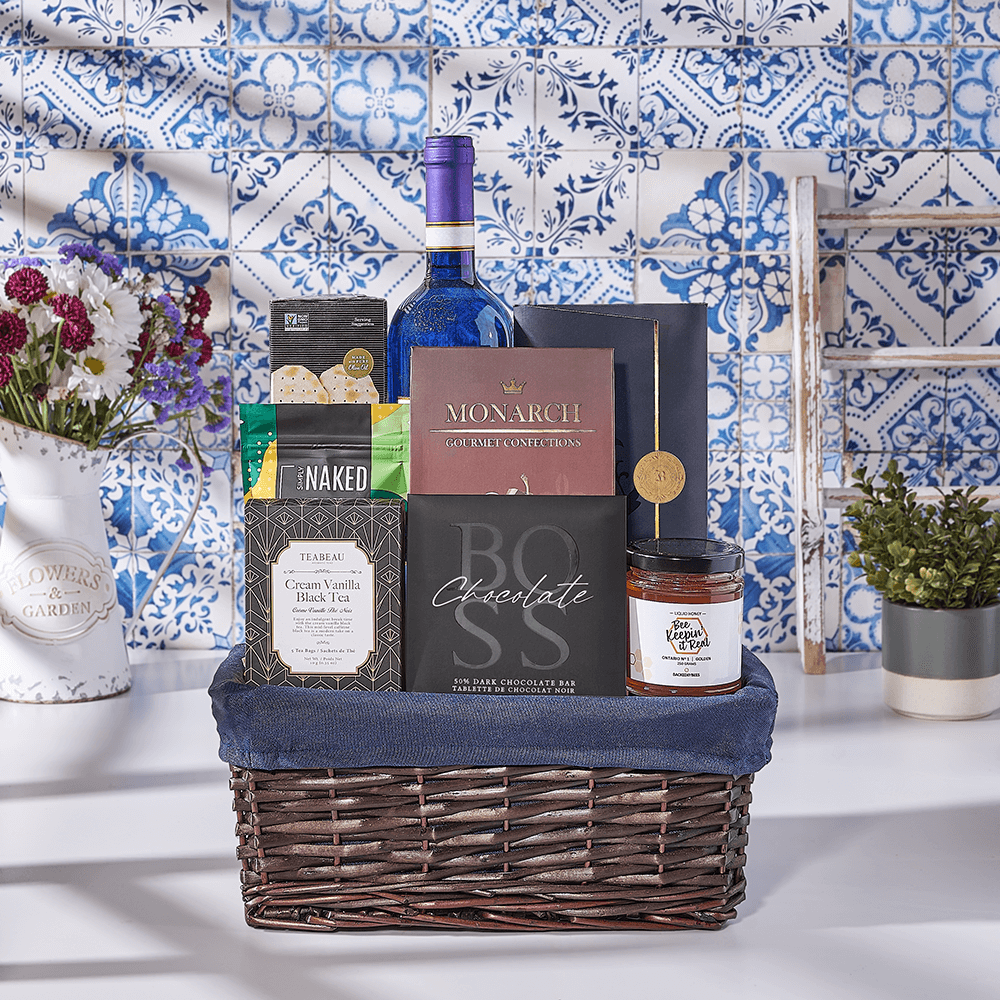 Happy Hanukkah Wine &amp; Snack Basket, wine gift, wine, kosher wine gift, kosher wine, kosher gift, kosher, USA delivery