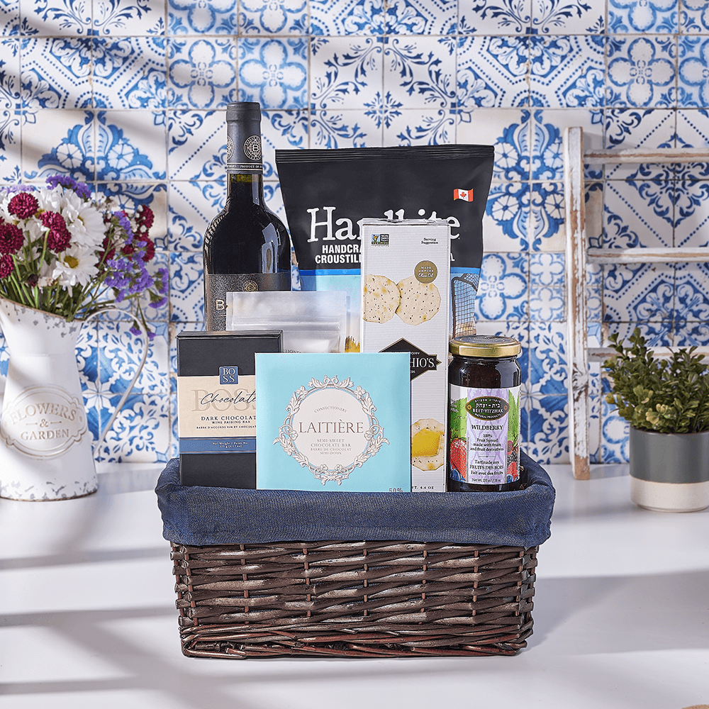 Happy Hanukkah Wine & Treats Basket, kosher wine gift, kosher wine, kosher gift, kosher, wine gift, wine, USA delivery
