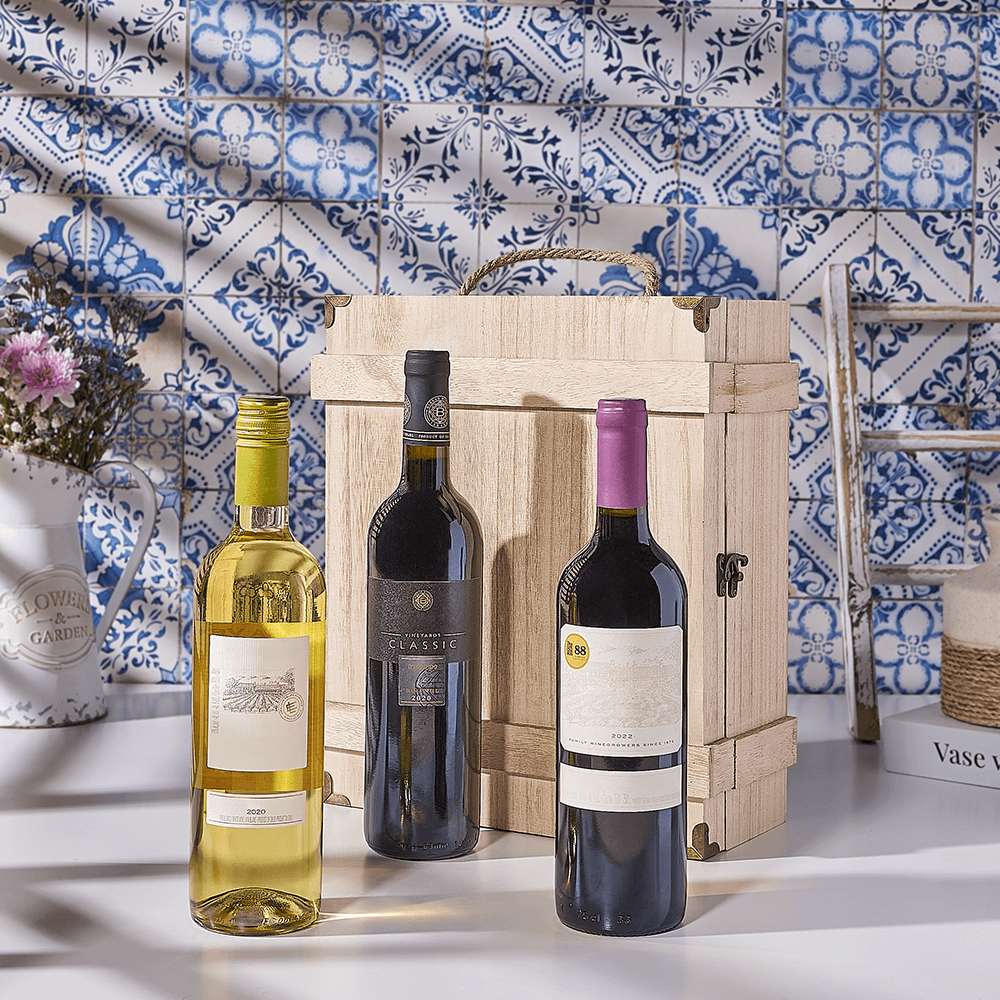Kosher Wine Trio Gift Basket, wine gift, wine, kosher gift, kosher, USA delivery