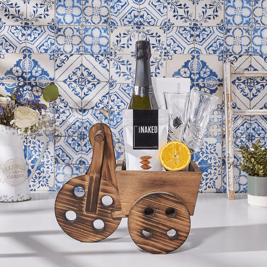 Nut and Champagne Cart, kosher gift, kosher, champagne gift, champagne, sparkling wine gift, sparkling wine, USA delivery