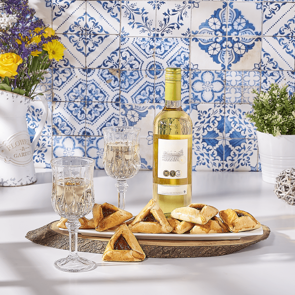 Purim Cookies &amp; Wine Gift Basket, kosher wine gift, kosher wine, kosher gift, kosher, wine gift, wine, USA delivery