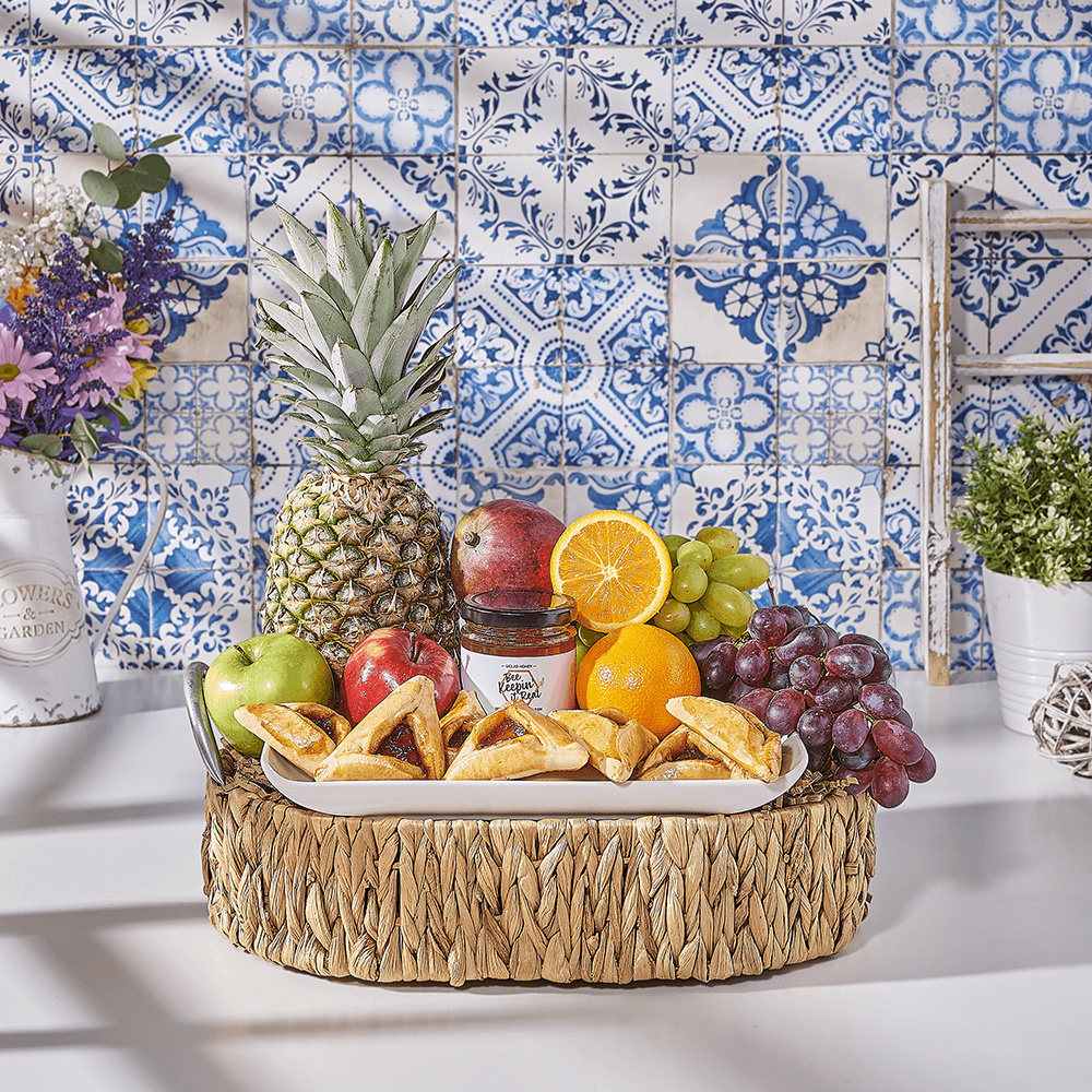 Purim Hamantaschen &amp; Fruit Basket, fruit gift, fruit, kosher gift, kosher, USA delivery