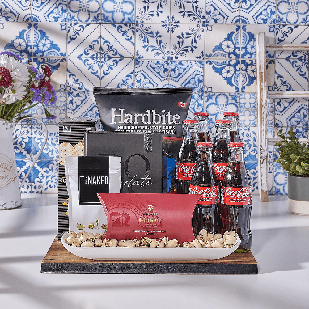 Soda & Chips Kosher Snack Board, kosher gift, kosher, soda gift, soda, snack gift, snack, USA delivery