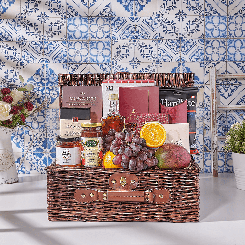 The Sweet All Kosher Gift Basket, chocolate gift, chocolate, kosher gift, kosher, fruit gift, fruit, USA delivery