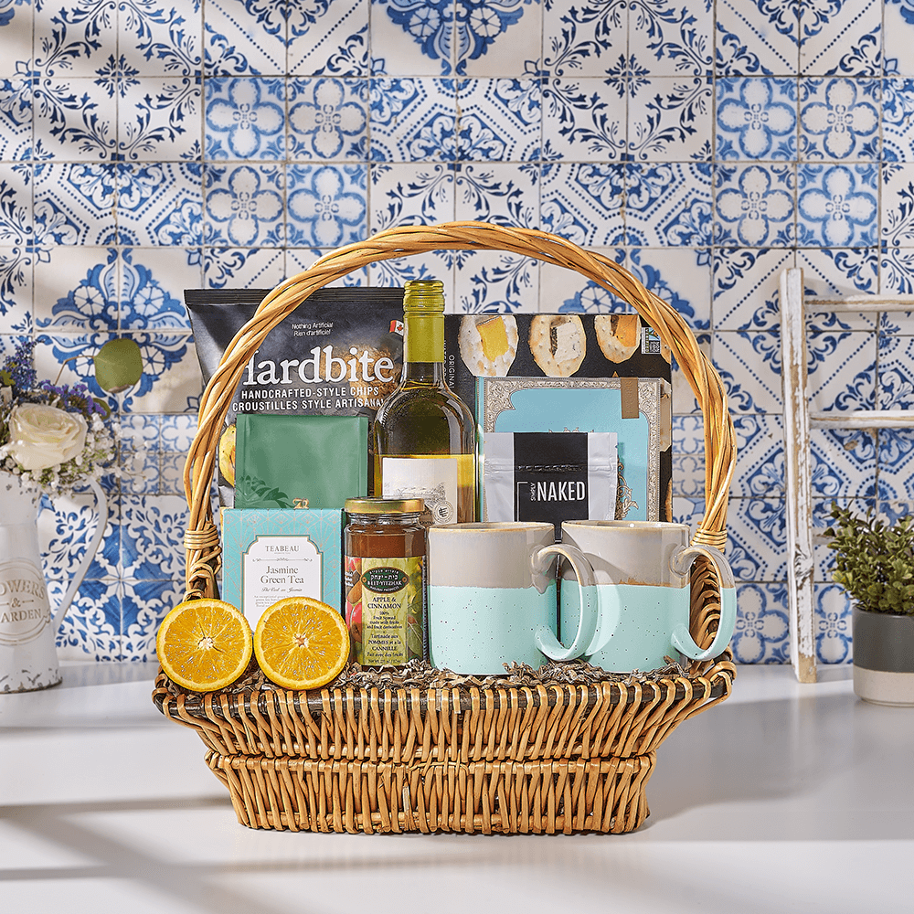 Total Refreshment Kosher Gift Basket, kosher gift, kosher, wine gift, wine, tea gift, tea, USA delivery