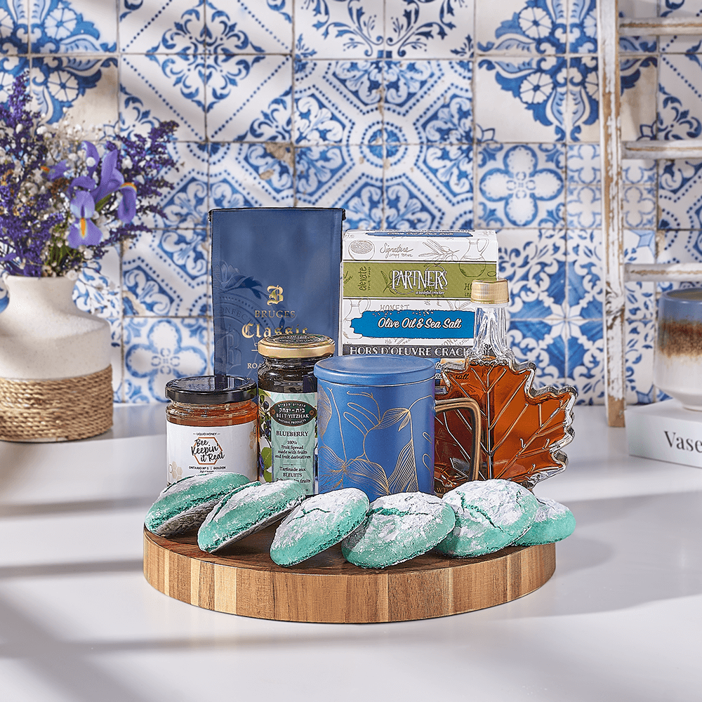 Treats & Coffee Hanukkah Basket, kosher gift, kosher, coffee gift, coffee, cookie gift, cookie, USA delivery