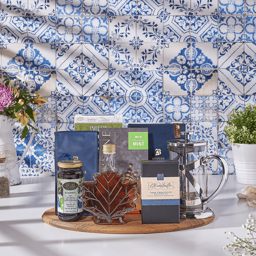 Warm Comforts Tray, chocolate gift, chocolate, coffee gift, coffee, kosher gift, kosher, USA delivery