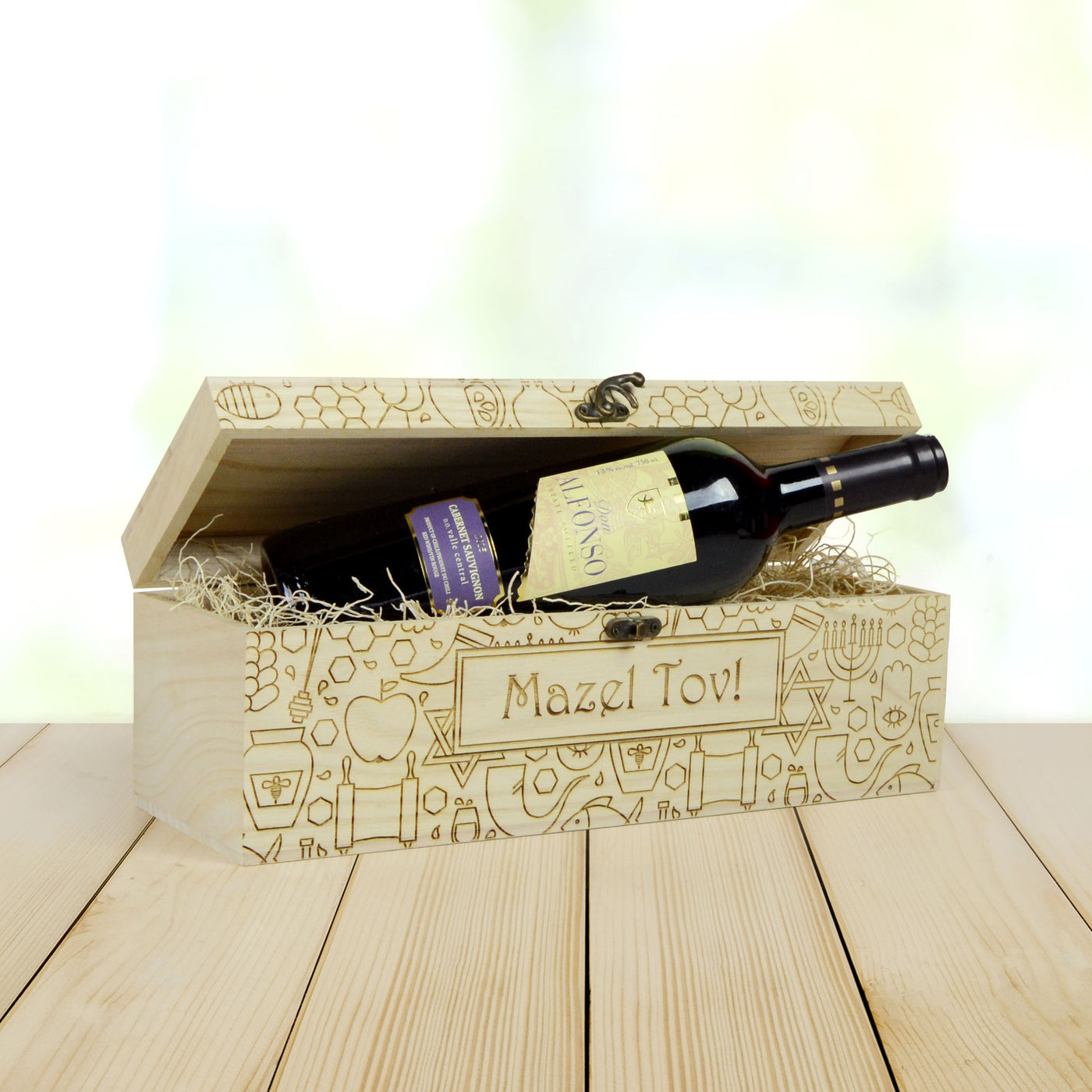 Purim Mishloach Manot & Sparkling Wine Gift Set with Wood Wine Case