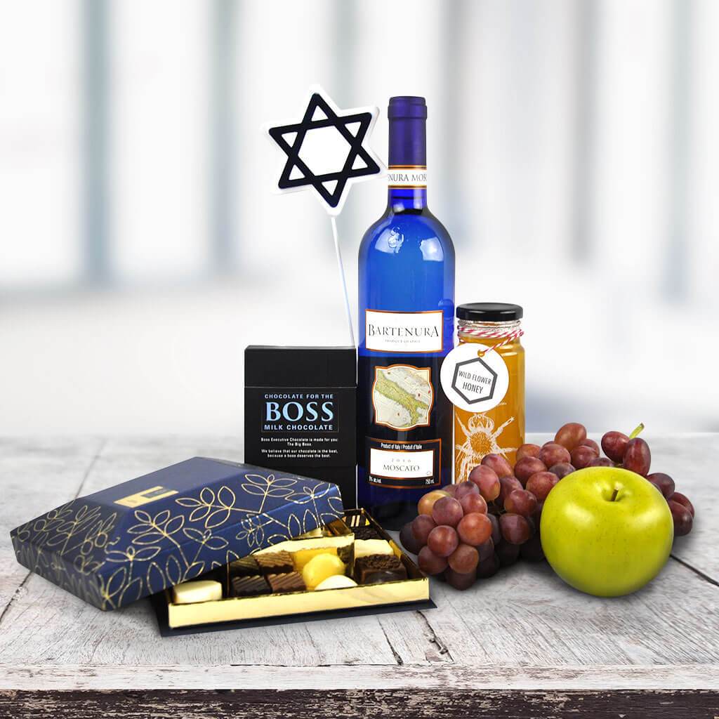 Hanukkah Gifts  Gourmet Chocolates & Wine Gift Basket - Gifting